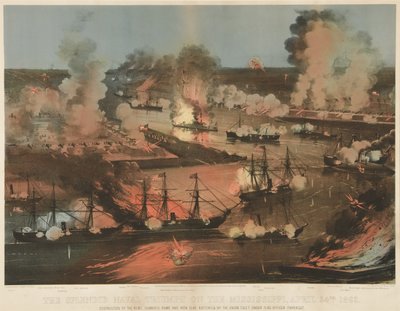 Espléndido triunfo naval del Mississippi, pub. 1862 (litografia en color) de American School