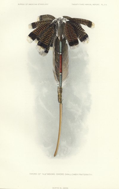 Espada de Thlewekwe (fraternidad de tragaespadas) (litografía en color) de American School