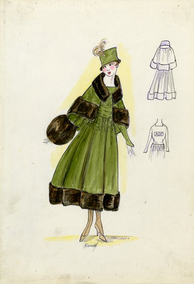 Traje a medida, Doucet, otoño de 1916 (lápiz y acuarela sobre papel) de American School