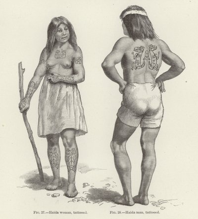Mujer y hombre Haida tatuados de American School