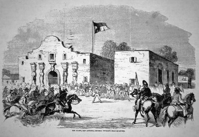 El fuerte Alamo en San Antonio, cuartel general del General Federal Twiggs (1790-1862) de American School