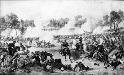 La Batalla del Desierto, Virginia, 5 y 6 de mayo de 1864, pub. por Currier y Ives de American School