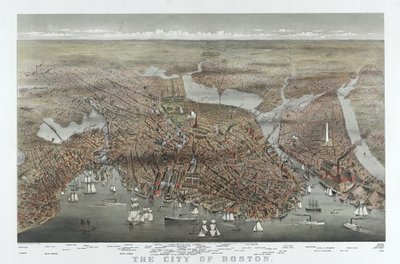 La ciudad de Boston, pub. 1873 (litografía en color) de American School