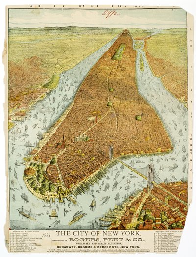La ciudad de Nueva York, cortesía de Rogers, Peet & Co., Mayoristas y Minoristas de Ropa, Broadway, Broome & Mercer Sts., NY. de American School