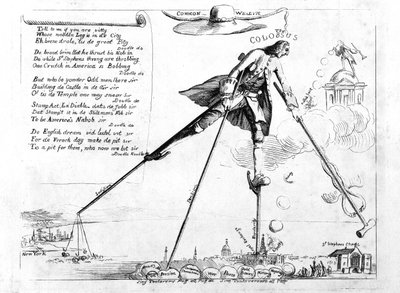 El Coloso, caricatura de la Derogación de la Ley del Timbre, c.1765 de American School