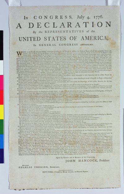 La Declaración de Independencia, impresa por Hugh Gaine, 1776 de American School