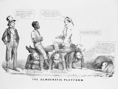 "La Plataforma Democrática" caricatura política comentando la posición del partido demócrata sobre la esclavitud, c.1856 de American School