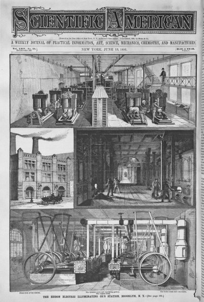 La estación de la Compañía Eléctrica Edison, ilustración de Scientific American, 1891 de American School
