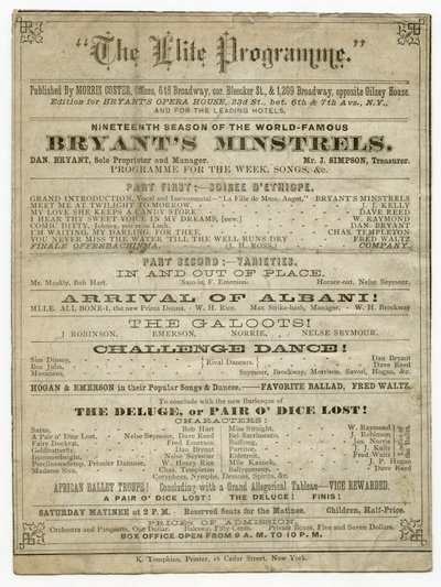 El Programa Elite para la Ópera de Bryant, publicado por Morris Coster de American School