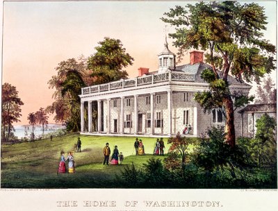 El hogar de George Washington, Mount Vernon, Virginia, publicado por Nathaniel Currier (1813-88) y James Merritt Ives (1824-95) de American School
