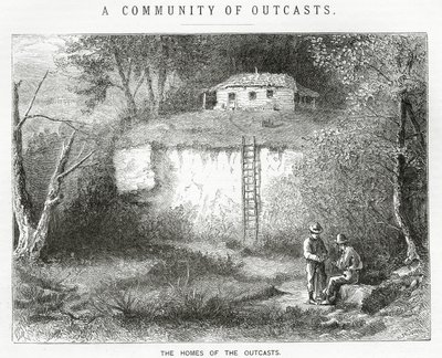 Los Hogares de los Marginados, ilustración para una historia destacada, Una Comunidad de Marginados, de Appletons Journal, 23 de marzo de 1872 de American School