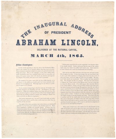 Discurso inaugural del presidente Abraham Lincoln pronunciado en el Capitolio Nacional, 4 de marzo de 1865 de American School