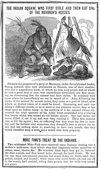 La India Squaw, que Primero Robó y Luego Comió uno de los Caballos de los Mormones, de Crocketts Almanac, 1852 de American School