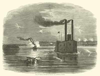 El Lancaster y el Switzerland atravesando las baterías de Vicksburg, marzo 1863 de American School