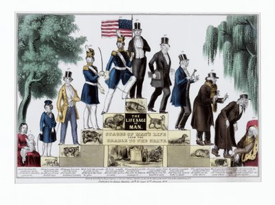 La vida y la edad del hombre, etapas de la vida del hombre desde la cuna hasta la tumba, pub. c. 1848 de American School