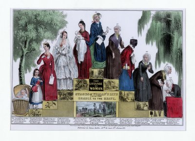 La vida y la edad de la mujer, etapas de la vida de la mujer desde la cuna hasta la tumba, pub. c. 1848 de American School