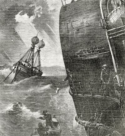 El Barco Faro y el Vapor Entrante, ilustración del frontispicio de Appletons Journal, 4 de mayo de 1872 de American School