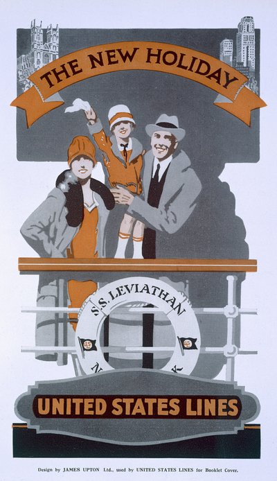 Las Nuevas Vacaciones, anuncio para United States Lines, SS Leviathan, 1920s de American School