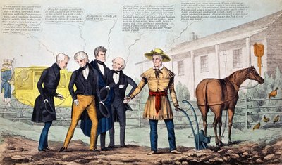 El granjero de North Bend y sus visitantes, caricatura publicada por H.R. Robinson, c.1840-42 de American School