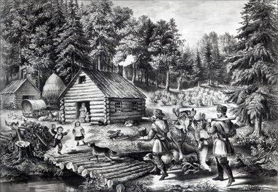 El hogar del pionero en la frontera occidental, publicado por Currier e Ives de American School
