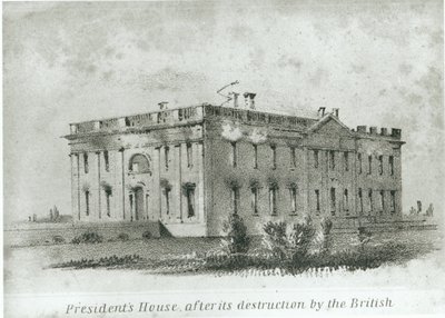 La Casa del Presidente después de su destrucción por los británicos, de 