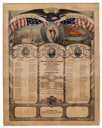 El Memorial del Soldado: 14º Regimiento, Compañía C, Artillería Pesada de Massachusetts, pub. por Currier & Ives, 1862 de American School