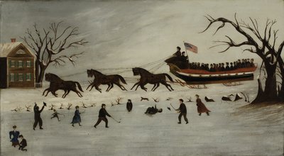 Las sufragistas en un paseo en trineo, 1870-90 de American School
