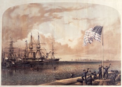 La victoria de la Unión en Port Royal, 7 de noviembre de 1861, grabado por Shearman y Hart, 1861 de American School