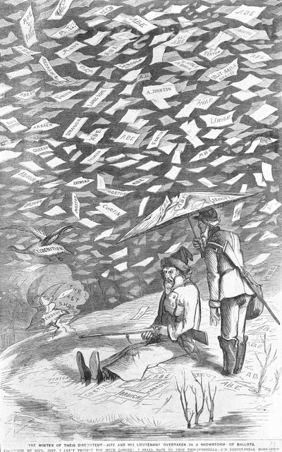 El invierno de su descontento, Jeff y su teniente atrapados en una tormenta de nieve de votos, c.1894 de American School