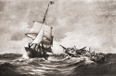 La captura del HMS Frolic por la balandra de guerra USS Wasp, una acción naval librada en el Atlántico el 18 de octubre de 1812, durante la Guerra de 1812, de "The History of Our Country", publicado en 1905 (litografía). de American School