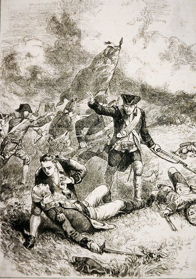 La muerte del mayor John Pitcairn de los marines británicos en la batalla de Bunker Hill de American School