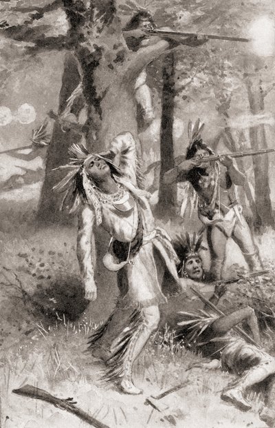 La muerte de Tecumseh durante la Batalla del Támesis, el 5 de octubre de American School