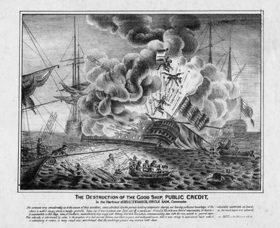 La destrucción del buen barco Crédito Público, en el puerto de la Independencia, Tío Sam, Comandante, c.1836 de American School