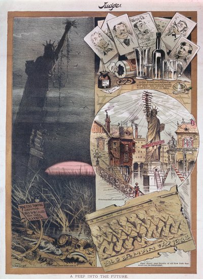 El futuro de la Estatua de la Libertad, caricatura de la revista Judge alrededor de la época de su construcción en 1886 de American School
