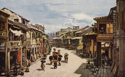 El barrio nativo de Hong Kong (litografia en color) de American School