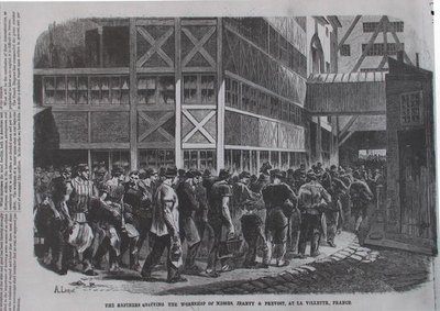 Los refinadores abandonando el taller de Messrs. Jeanty & Provost en la Villette, Francia, de Scientific American, 1870 de American School