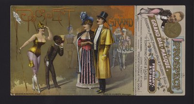 Entrada y cupón para el gran baile de máscaras de la Asociación Prospect en la Academia de Música, Tammany Hall y Nilsson Hall, Nueva York (cromolito) de American School