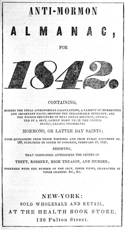 Página de título del Almanaque Anti-Mormón de 1842 de American School