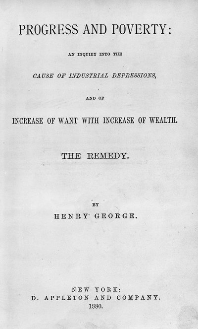 Portada de Progreso y Pobreza de Henry George, publicada en 1880 de American School