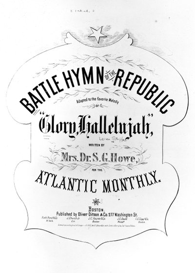 Página de título del Himno de Batalla de la República, escrito por Julia Ward Howe (1819-1910) 1862 de American School
