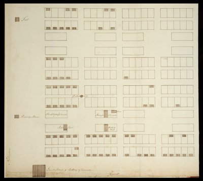 Plano de la ciudad de Savannah, c.1733 (pluma y tinta sobre papel) de American School