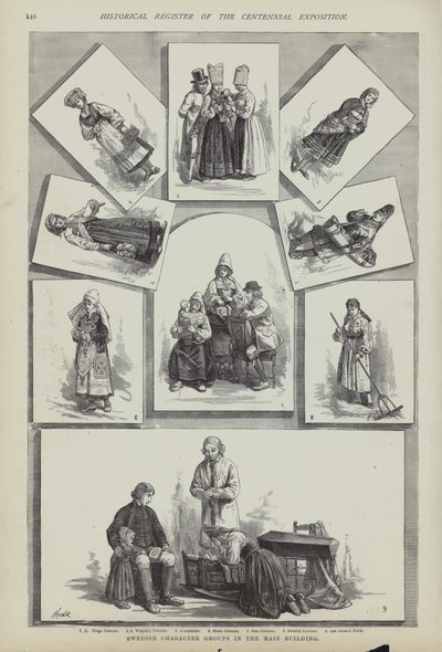 Trajes tradicionales suecos, Exposición del Centenario, Filadelfia, Pensilvania, EE.UU. de American School