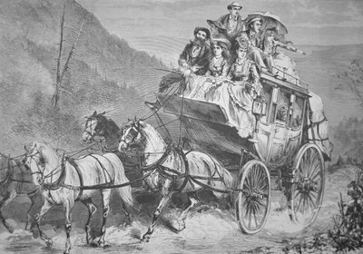Viajando por el oeste americano en diligencia Concord en la década de 1860 de American School