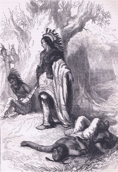 Uncas y Miantonomoh (1643), ilustración de la Historia de los Estados Unidos de Cassell, publicada por Petter & Galpin c.1890 de American School