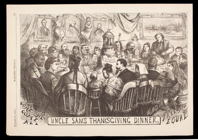 La Cena de Acción de Gracias del Tío Sam, grabado por Thomas Nast, Harper