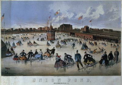 Union Pond, Williamsburg, Brooklyn, grabado por Thomas & Eno, Nueva York de American School