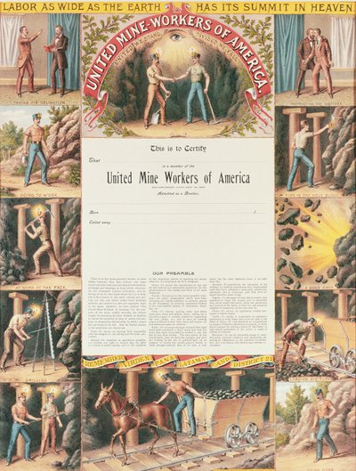 Certificado de United Mine Workers, 1890 de American School