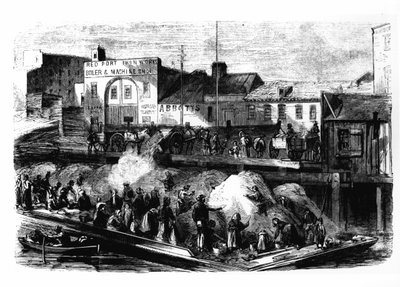 Vagabundos recogen trapos para vender en el vertedero de Beach Street, Nueva York, c.1870 de American School