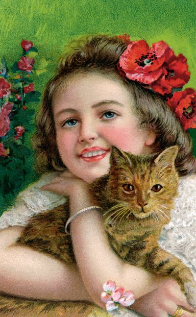 Niña victoriana con un gato como mascota de American School