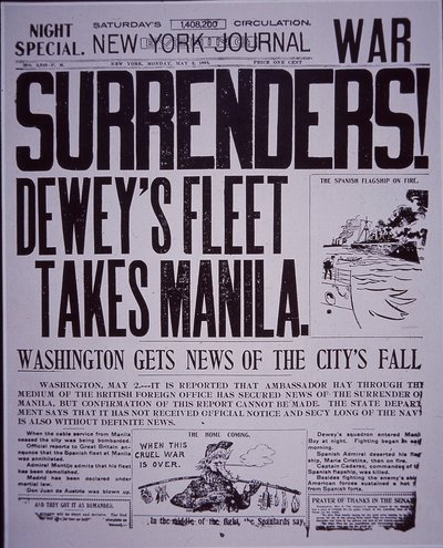 Titular de victoria en el New York Journal, durante la Guerra Hispanoamericana de American School